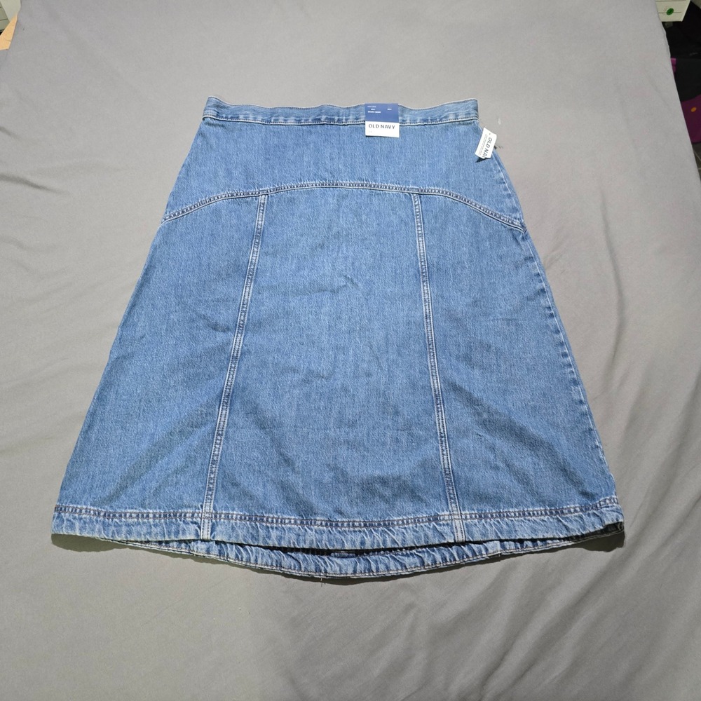 Old Navy Drapey Denim Skirt Womens 14 Blue High Rise A-Line Back Zip New